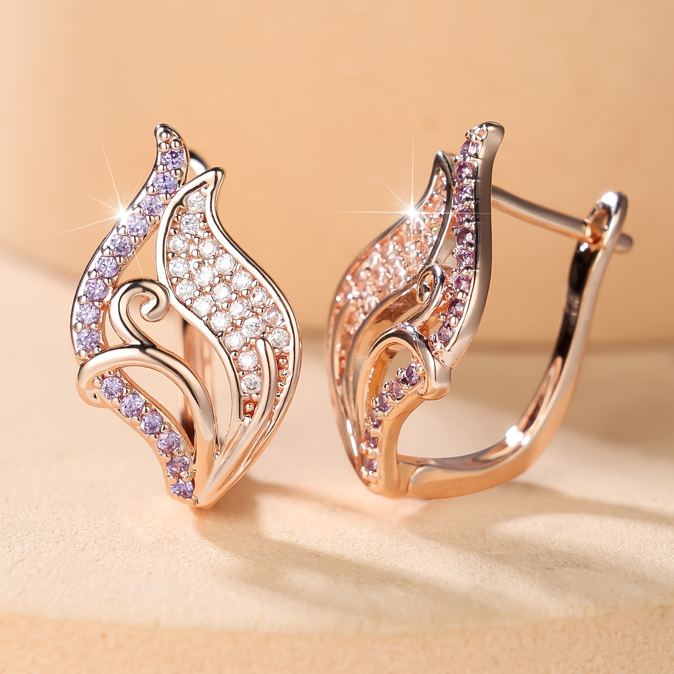Women's Two-Tone Cubic Zirconia Hollow Flame Scroll Ear Cuffs